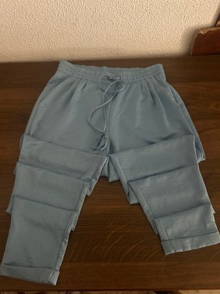 Pantalón de lino azul mujer