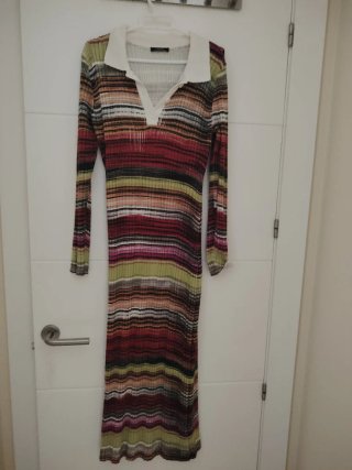 Vestido largo de rayas multicolor