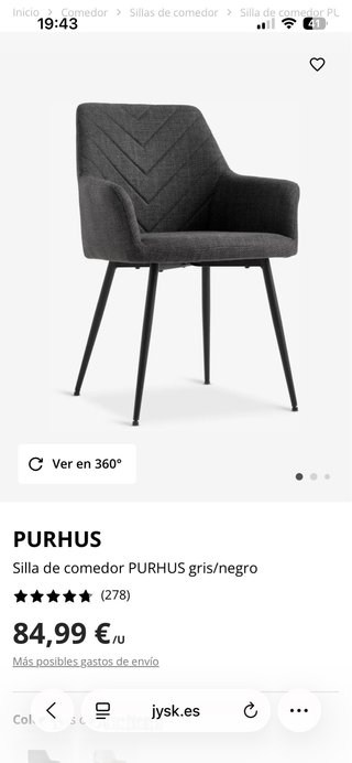 Sillas Comedor PURHUS Gris/Negro PACK DE 4