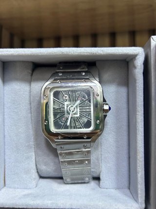 Reloj Cartier Santos Azul y Plateado