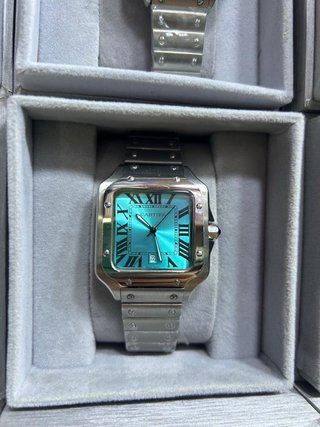 Reloj Cartier Santos Azul y Plateado