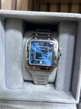 Reloj Cartier Santos Azul y Plateado