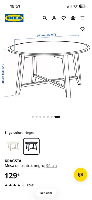 Mesa de centro IKEA KRAGSTA negra y cristal