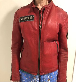 Chaqueta de Piel Roja para Moto