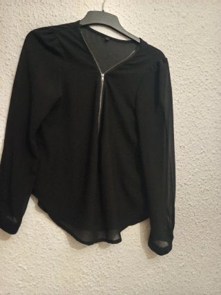 Camisa Negra Transparente con Cremallera,ase M