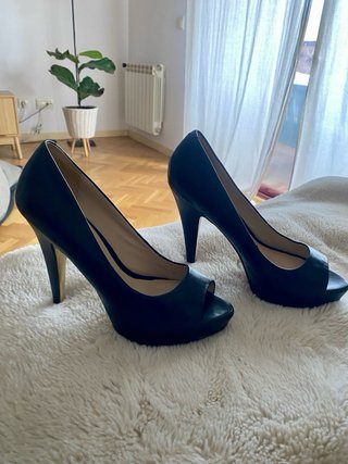 Zapatos Peep Toe Mango Negros Talla 40