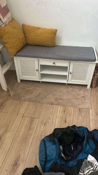 Banco Zapatero Blanco con Asiento Gris
