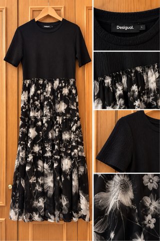 Vestido largo Desigual floral negro Talla L