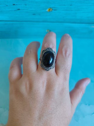 Anillo Obsidiana Natural Ajustable.