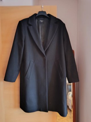 Abrigo recto de lana azul marino