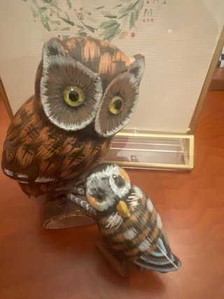 Set di 2 figure di gufi in legno