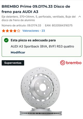 Discos Freno Brembo 370mm Audi RS3 Nuevos