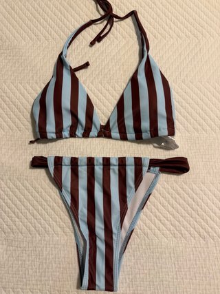Bikini Rayas Azul y Marrón