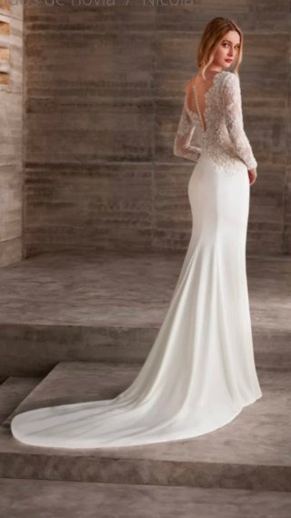 Vestido de Novia Blanco Encaje Manga Larga