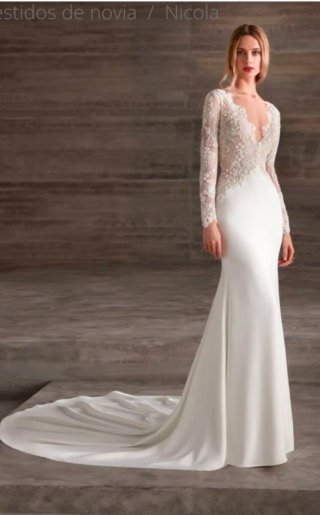 Vestido de Novia Blanco Encaje Manga Larga