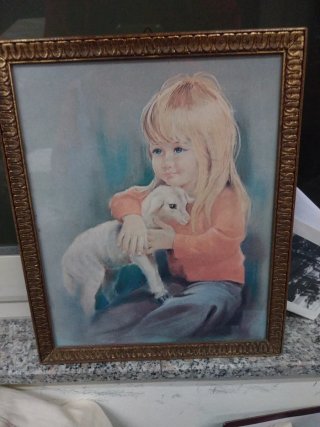 Quadro bambina con agnello
