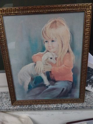 Quadro bambina con agnello