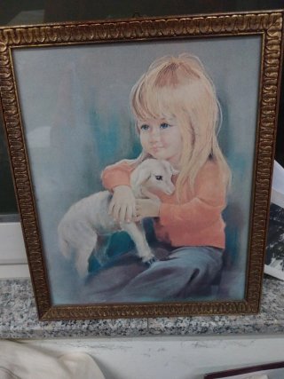 Quadro bambina con agnello
