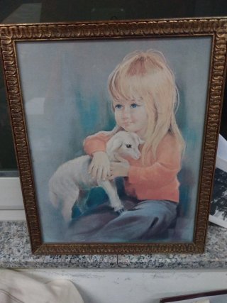 Quadro bambina con agnello
