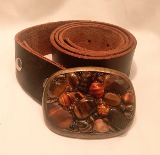 Cintura pelle marrone fibbia pietre occhio tigre