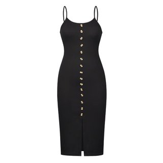 Vestido Largo Negro con Botones