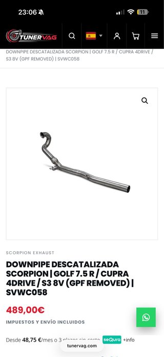 NUEVA. Downpipe Scorpion para S3 8V / Golf 7.5 R