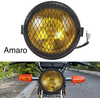 Farol Amarelo/Preto Para Moto/Mota Cafe Racer/Scra