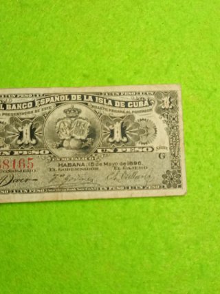 Billete 1 Peso Banco Español Isla de Cuba 1896