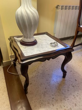 Conjunto mesa centro y auxiliar mármol y madera