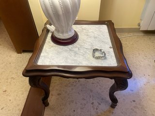 Conjunto mesa centro y auxiliar mármol y madera