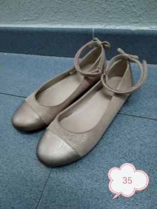 Zapatos manoletinas beige/dorado T.35
