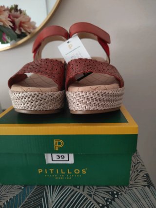 Sandalias cuña Pitillos piel Roja