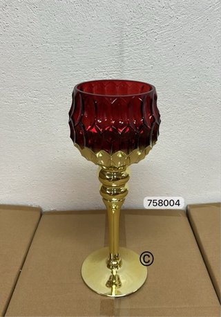 Portacandele a calice rosso e oro