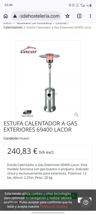Estufa Exterior Lacor Gas Nueva