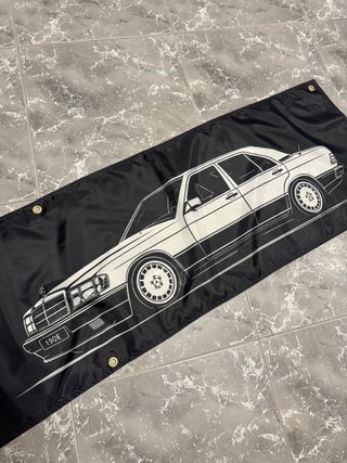 Bandiera Decorativa Mercedes 190E Logo Silueta