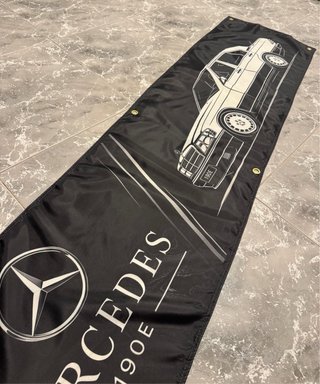 Bandiera Decorativa Mercedes 190E Logo Silueta