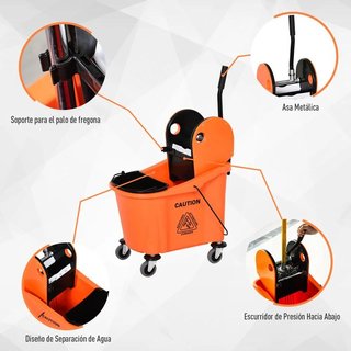 Cubo Fregona 36L con Ruedas 2 Cubetas Naranja
