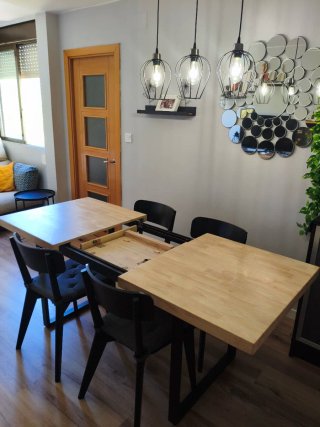 Mesa Comedor Extensible Madera Roble Natural/Metal