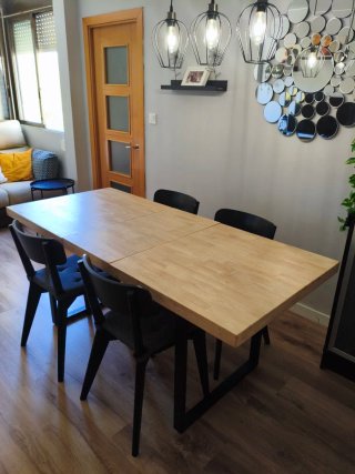 Mesa Comedor Extensible Madera Roble Natural/Metal