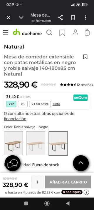 Mesa Comedor Extensible Madera Roble Natural/Metal