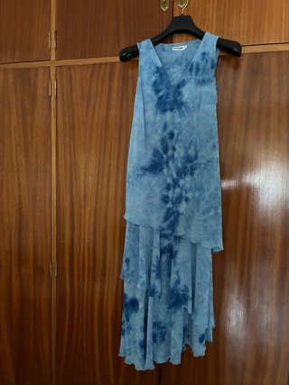 Vestido fiesta azul tie-dye largo