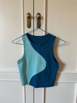 Top bicolor azul y turquesa
