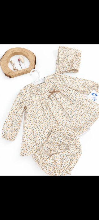 Vestido Canesú con Braguita y capota  Bebé 12 Mese