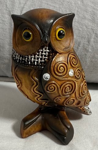 Búho vintage madera tallada - ojos amarillos