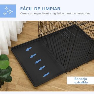 Jaula Perros Plegable 90cm 2 Puertas Bandeja Negra