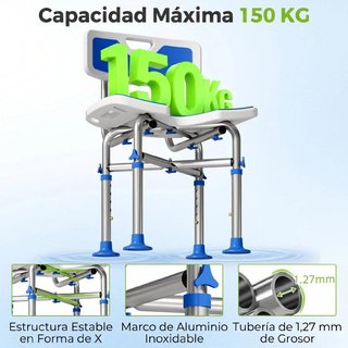 Silla Ducha Mayores Ajustable 150kg Azul