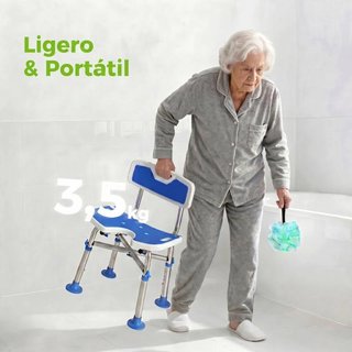 Silla Ducha Mayores Ajustable 150kg Azul