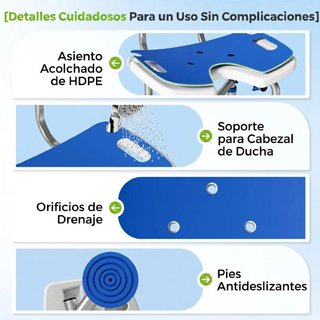 Silla Ducha Mayores Ajustable 150kg Azul