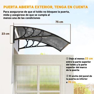 Marquesina Puerta Policarbonato 100x75cm Negra