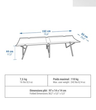 Cama Plegable Camping Quechua 190x65cm